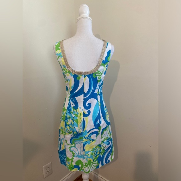 Lilly Pulitzer Janice Resort White Crystal Cost Shift Gold Dress Size 4 - Picture 5 of 11